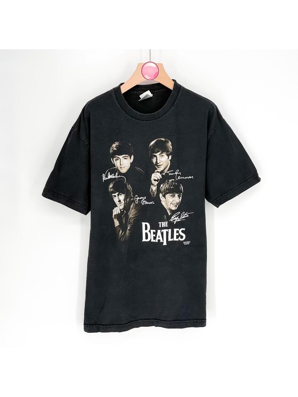 Vintage Beatles Band Tee 2001 Y2K Black Graphic Shirt Rock Music Men's Large